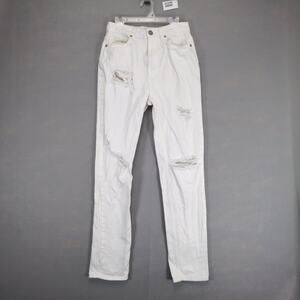 BDG Urban Outfitters White Denim Mom Jeans, W25 High Waist Slim Leg Distressed